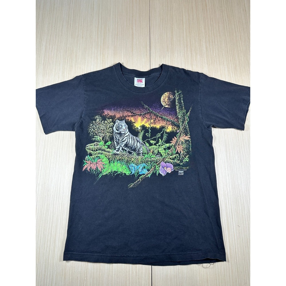 Vintage Stand Out T-Shirt Mens Large Navy Blue Graphic Print Cotton Crew Neck